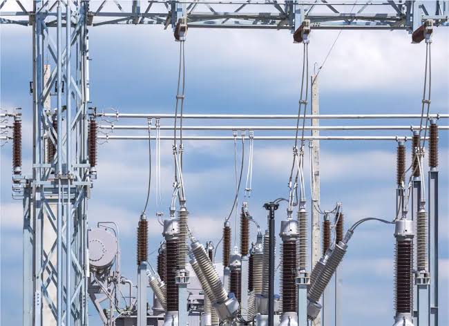 High voltage substation with insulators, clamps and structural hardware